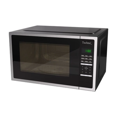 Black Techno microwave oven with silver trim and digital keypad.