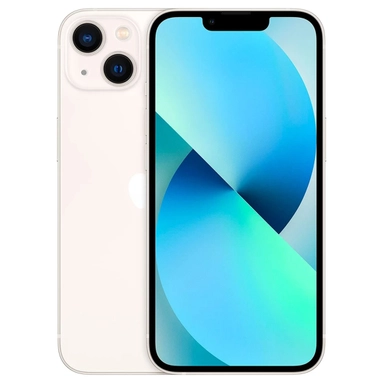 White iPhone with blue-green screen and dual camera.