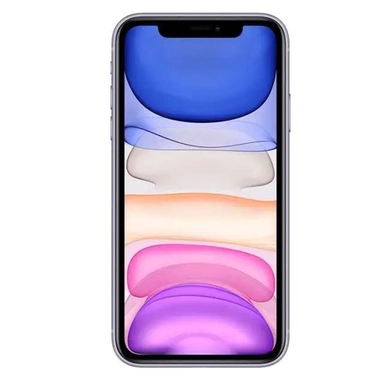Front view of iPhone with colorful layered wallpaper.