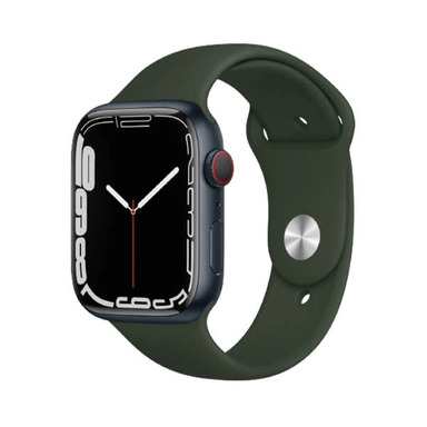 Dark green Apple Watch with minimalist black watch face design.