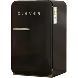 Black Clever retro mini refrigerator with single door and silver handle.