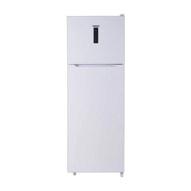 White top freezer refrigerator with digital display on upper door