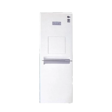 White bottom freezer refrigerator with digital display and recessed handle