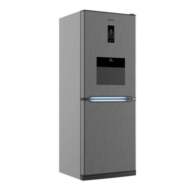 Silver bottom freezer refrigerator with digital display and horizontal handle