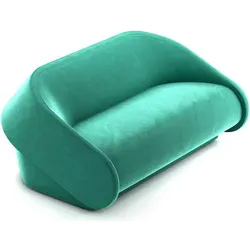 Modern turquoise loveseat with smooth, rounded edges and minimalist design.