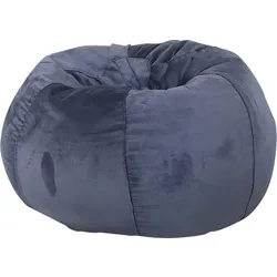 Dark blue round bean bag chair with soft fabric texture.