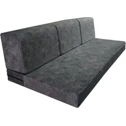 Dark gray minimalist foldable floor sofa with firm cushions.