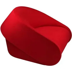 Modern red lounge chair with smooth, rounded sculptural design.