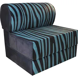 Black and teal striped armless chair with cushioned seat and back.
