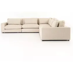 Modern L-shaped cream sectional sofa with deep cushions on a white background