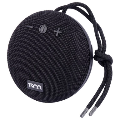 Compact portable Bluetooth speaker with fabric cover and lanyard strap