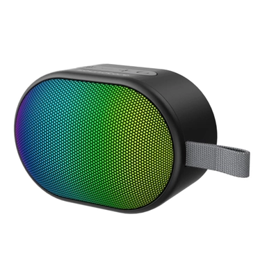 Portable Bluetooth speaker with RGB lights and fabric carrying strap