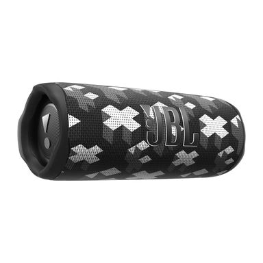 JBL portable Bluetooth speaker with black and white patterned design