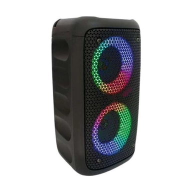 Portable party speaker with dual drivers and multicolor RGB lighting