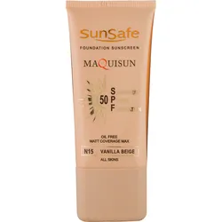SunSafe Maquisun SPF 50 foundation sunscreen, vanilla beige, oil-free formula