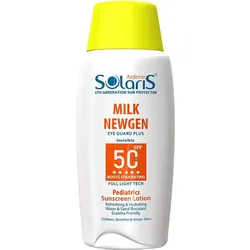 Solaris Milk Newgen SPF 50 pediatric sunscreen lotion with yellow cap