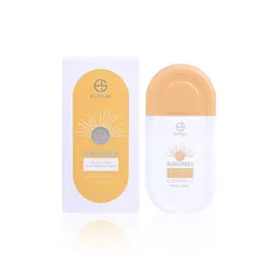 Estelin SPF 70 sunscreen in yellow and white compact bottle with box