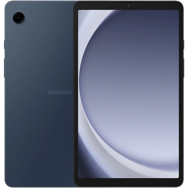 Samsung dark blue tablet with single rear camera and minimalist design.