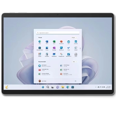 Microsoft Surface tablet running Windows with Start menu open on screen.