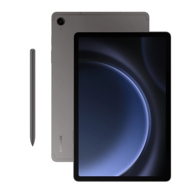 Samsung tablet with stylus and rear camera, front and back view.