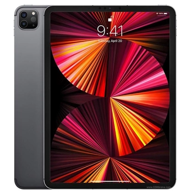 Space gray Apple iPad Pro with vibrant red and orange display.