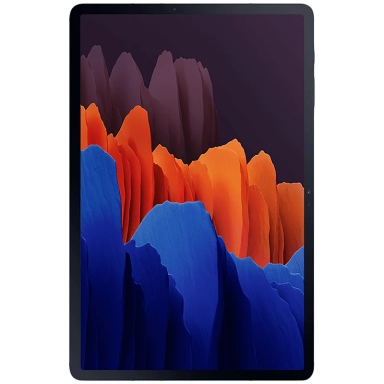 Samsung tablet with colorful abstract mountain-style wallpaper.