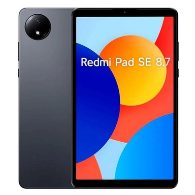 Redmi Pad SE 8.7 tablet with colorful circular wallpaper, front and back view.