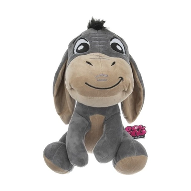 Cute gray plush donkey toy with big eyes and a smiling face.