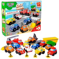 Colorful toy car set with 12 vehicles from the City Series collection.