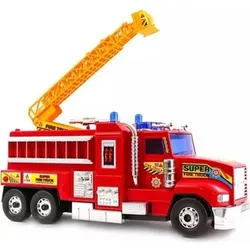 Red toy fire truck with yellow ladder and detailed design.