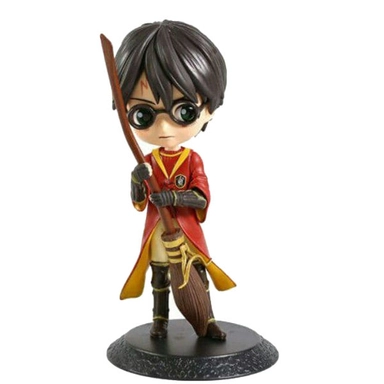 Harry Potter chibi figure in Quidditch outfit holding a broomstick.