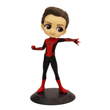 Chibi Spider-Man figure in red and black suit striking web-shooting pose.