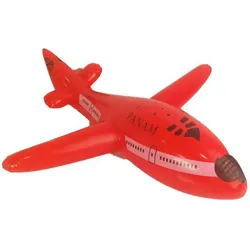 Red toy airplane with black details and PANAM logo for kids