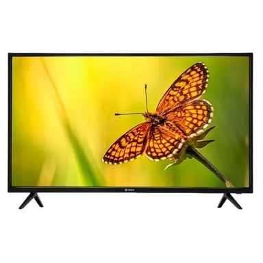 LED TV showing close-up butterfly on yellow flower.