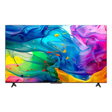 Smart LED TV showing colorful abstract splash design on screen.
