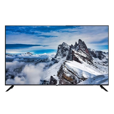 Smart TV showing snowy mountain landscape on screen.
