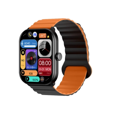 Black and orange smartwatch with vibrant fitness display