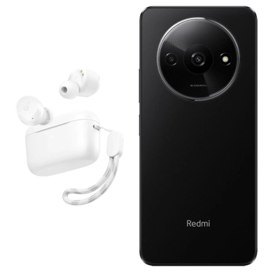 Redmi smartphone with circular camera and wireless earbuds